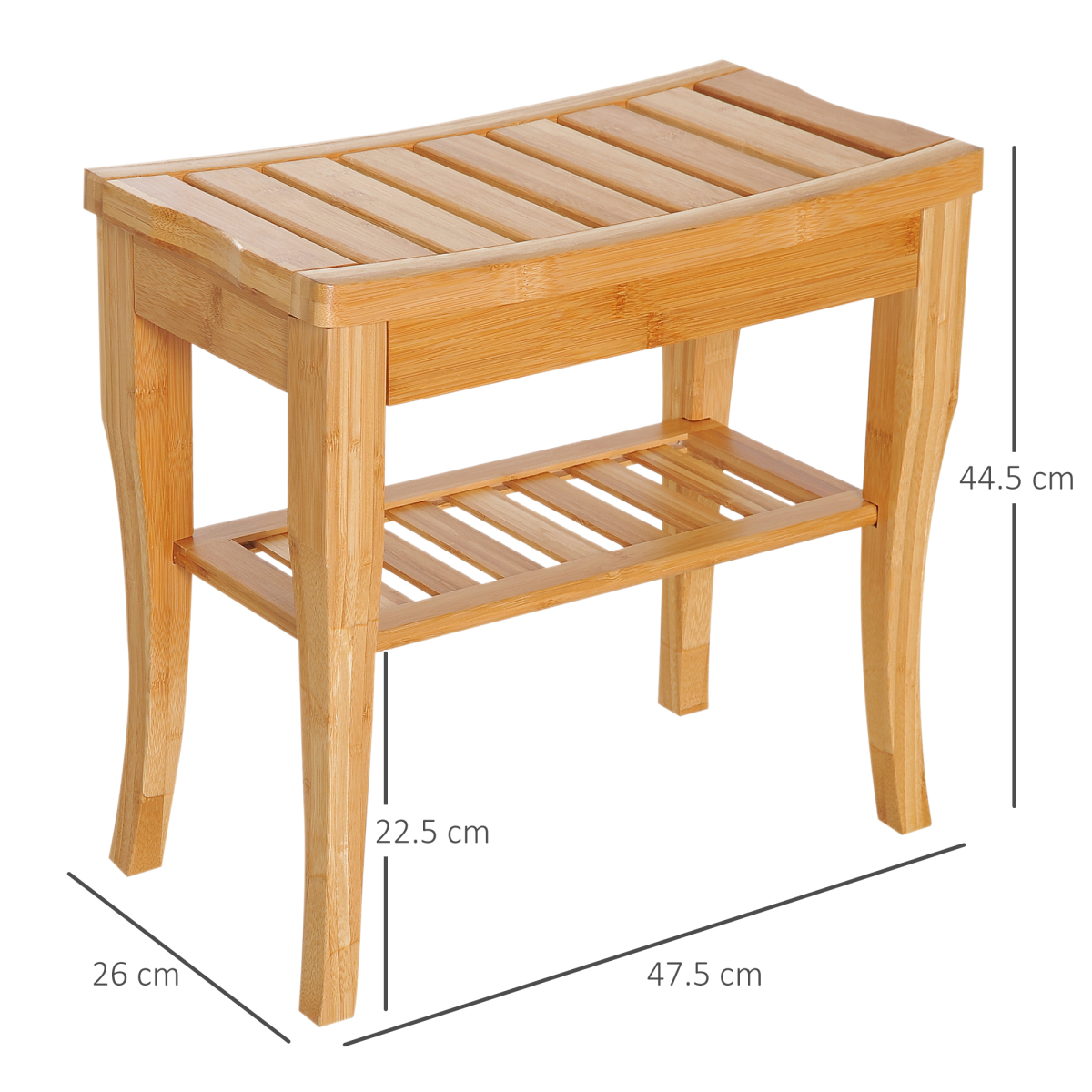 2-Tier Slatted Shower Bench Storage Seat Stool w/ Shelf Safe Comfortable Bath