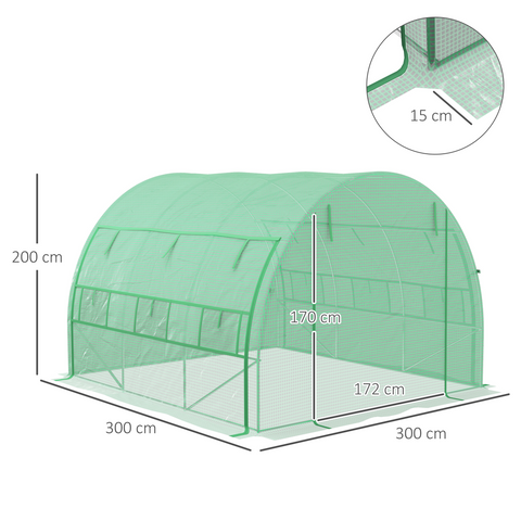 3 x 3 x 2 m Polytunnel Greenhouse Pollytunnel Tent w/ Steel Frame Green
