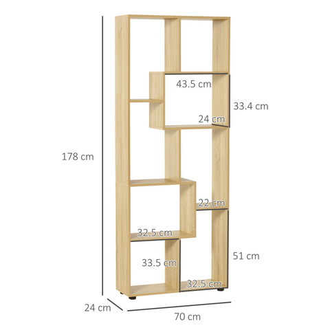 178cm 8-Shelf Bookcase w/ Melamine Surface Oak Tone Multipurpose 8-Grid
