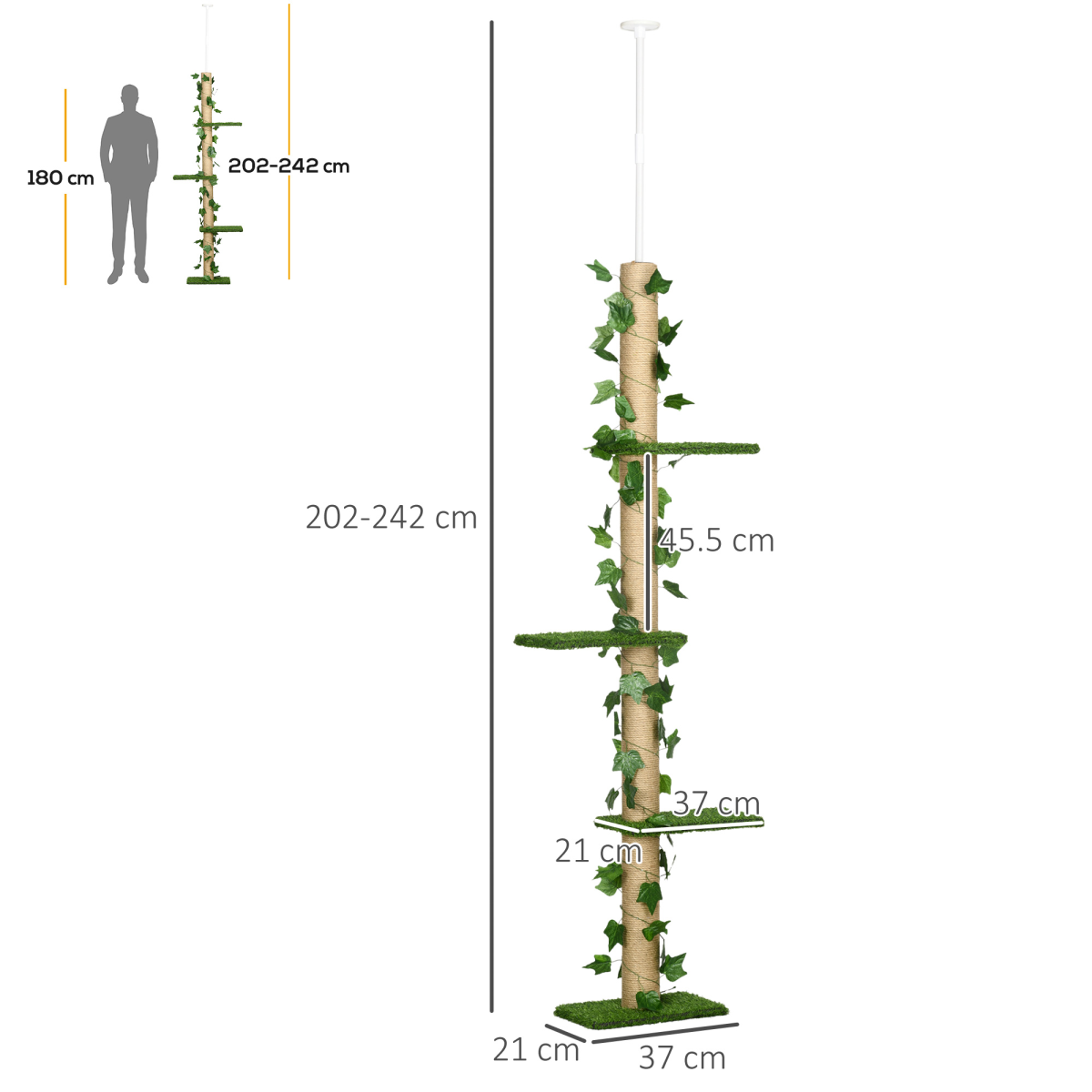 242cm Adjustable Floor-To-Ceiling Cat Tree w/ Anti-Slip Kit - Green