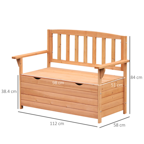 Outdoor Garden Storage Bench Patio Box All Weather Fir Wood 112 x 84 cm