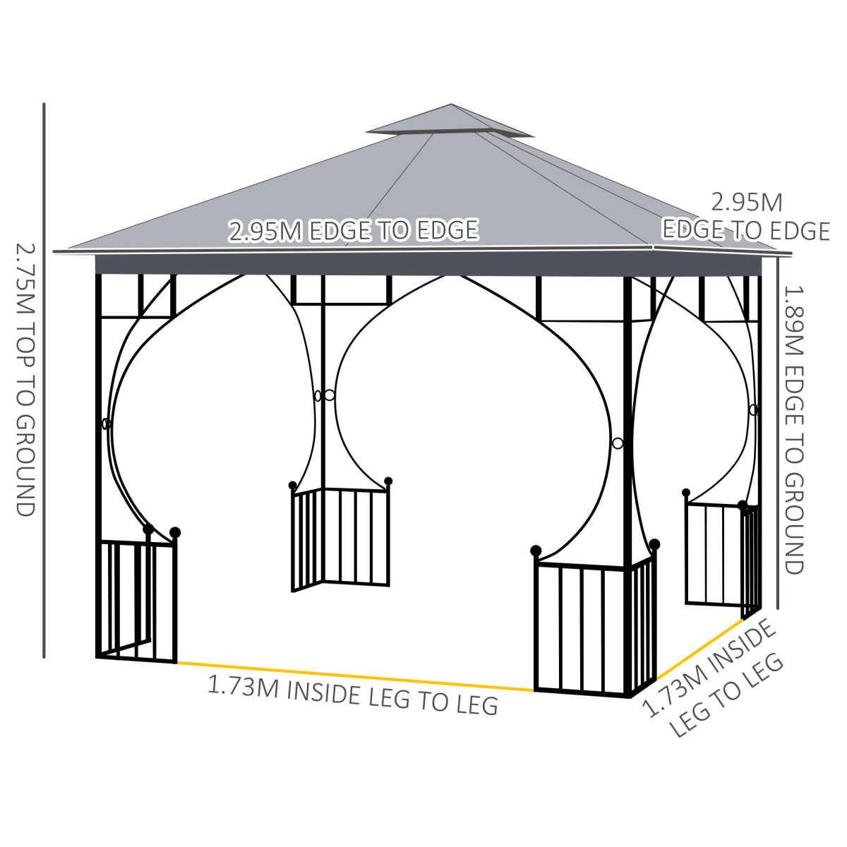 Gazebo Party Tent Canopy Sun Shade for Patio Garden Light Grey 3x3(m) Outsunny