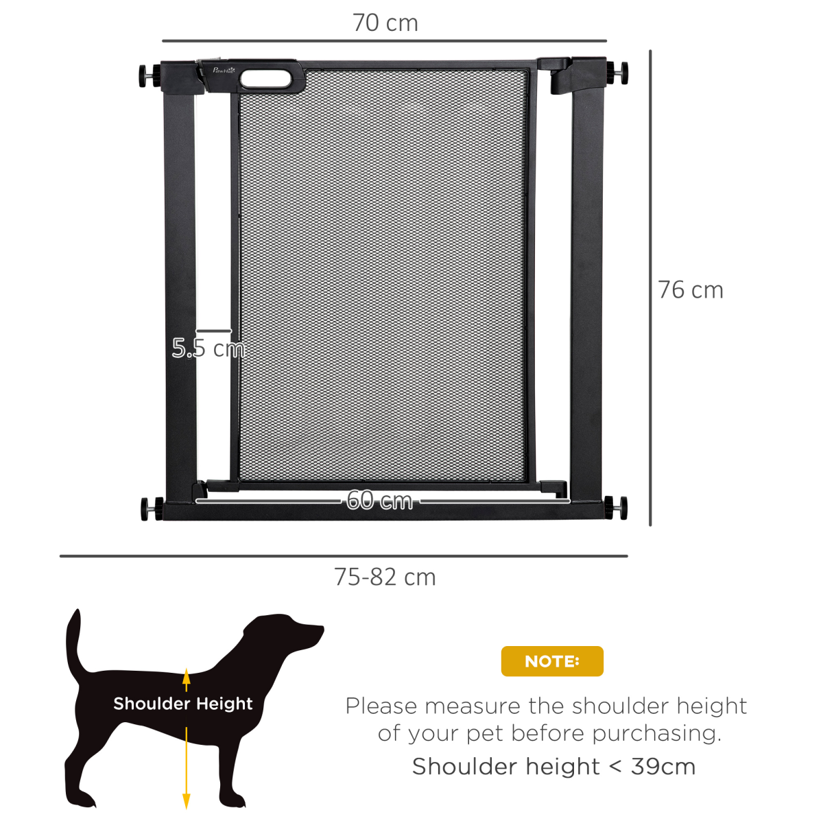 Pressure Fit Safety Gate for Stairs w/ Auto Close 75-82 cm - Black Pawhut