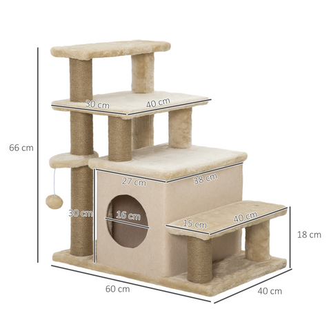 PawHut Dog Steps for Bed 4 Step Pet Stairs Cat House with Detachable Cover