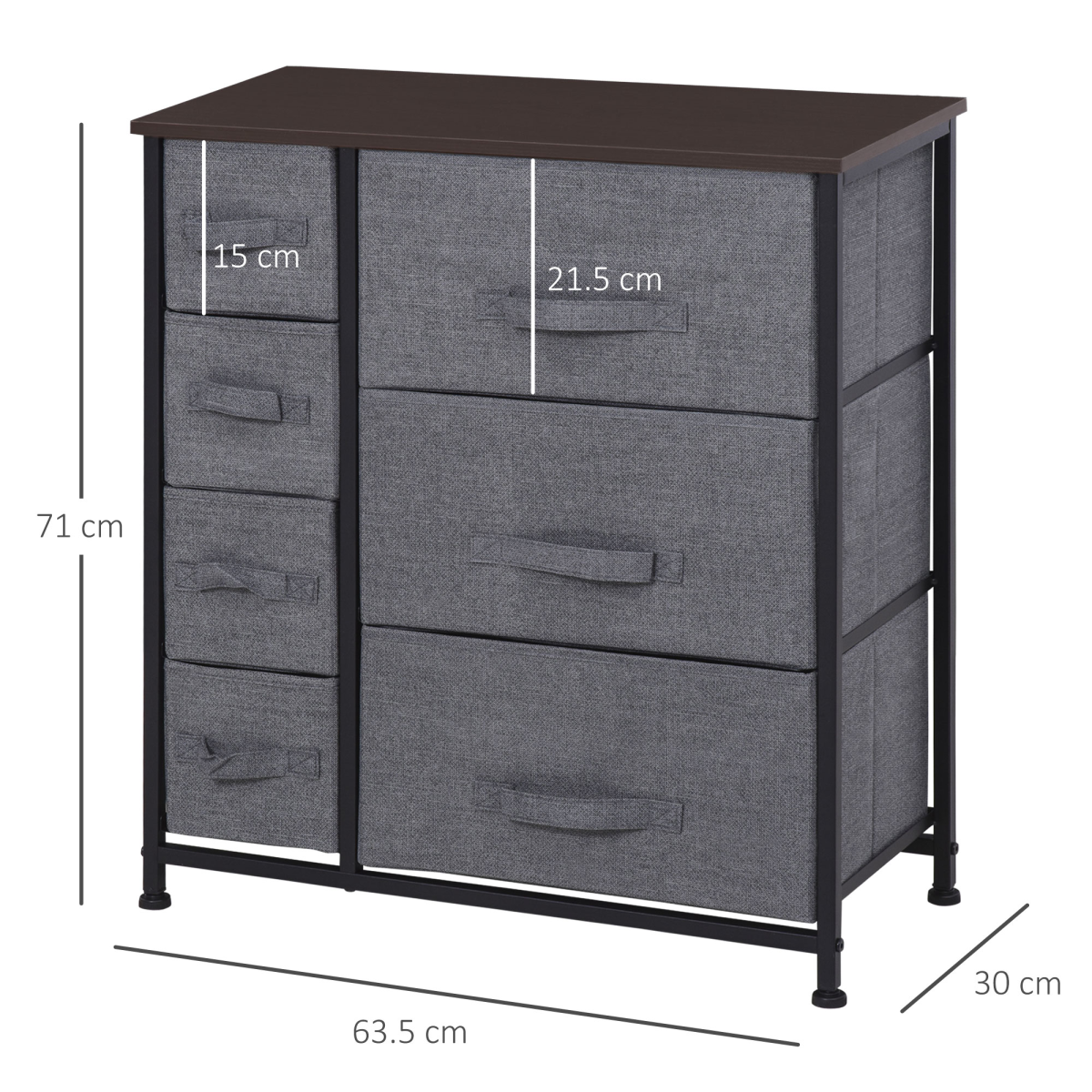 HOMCOM Chest of Drawers with 7 Dresser Drawers for Home Bedroom, Dark Grey