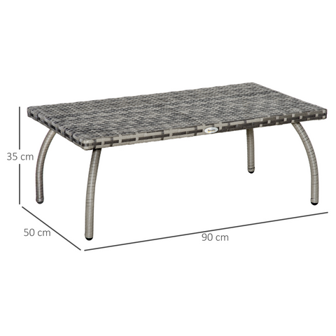 Rattan Coffee Table, Patio Wicker Table with All-Weather Grey