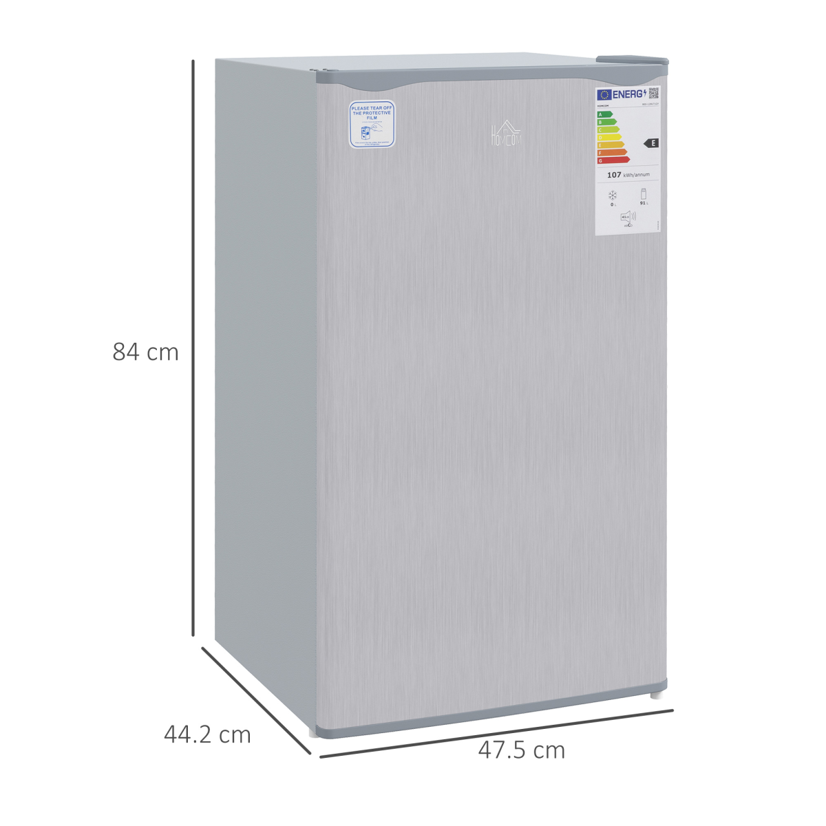 HOMCOM 91L Freestanding Under Counter Fridge with Reversible Door Grey