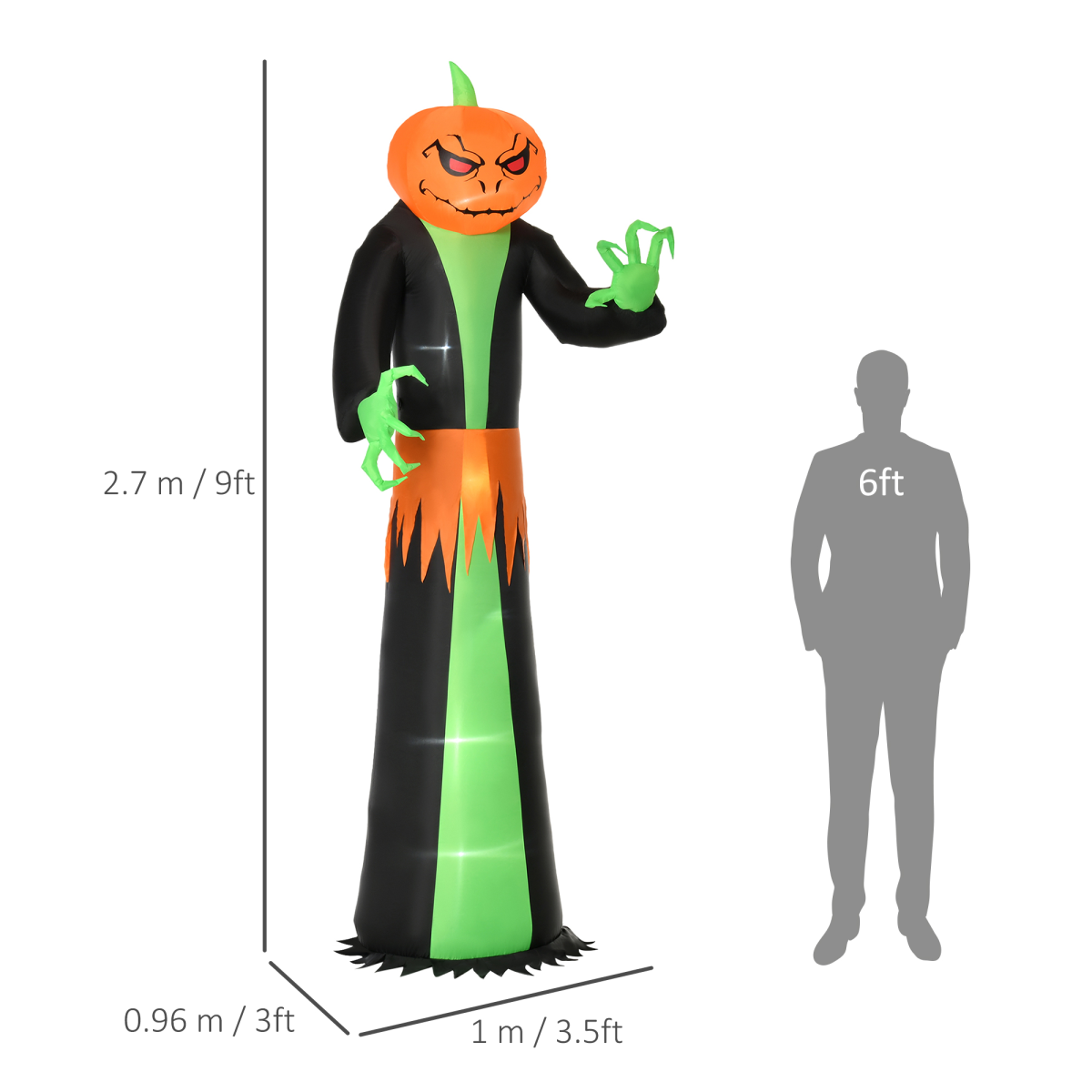 9FT Inflatable Halloween Pumpkin Ghost with Build-in LED Inflatable