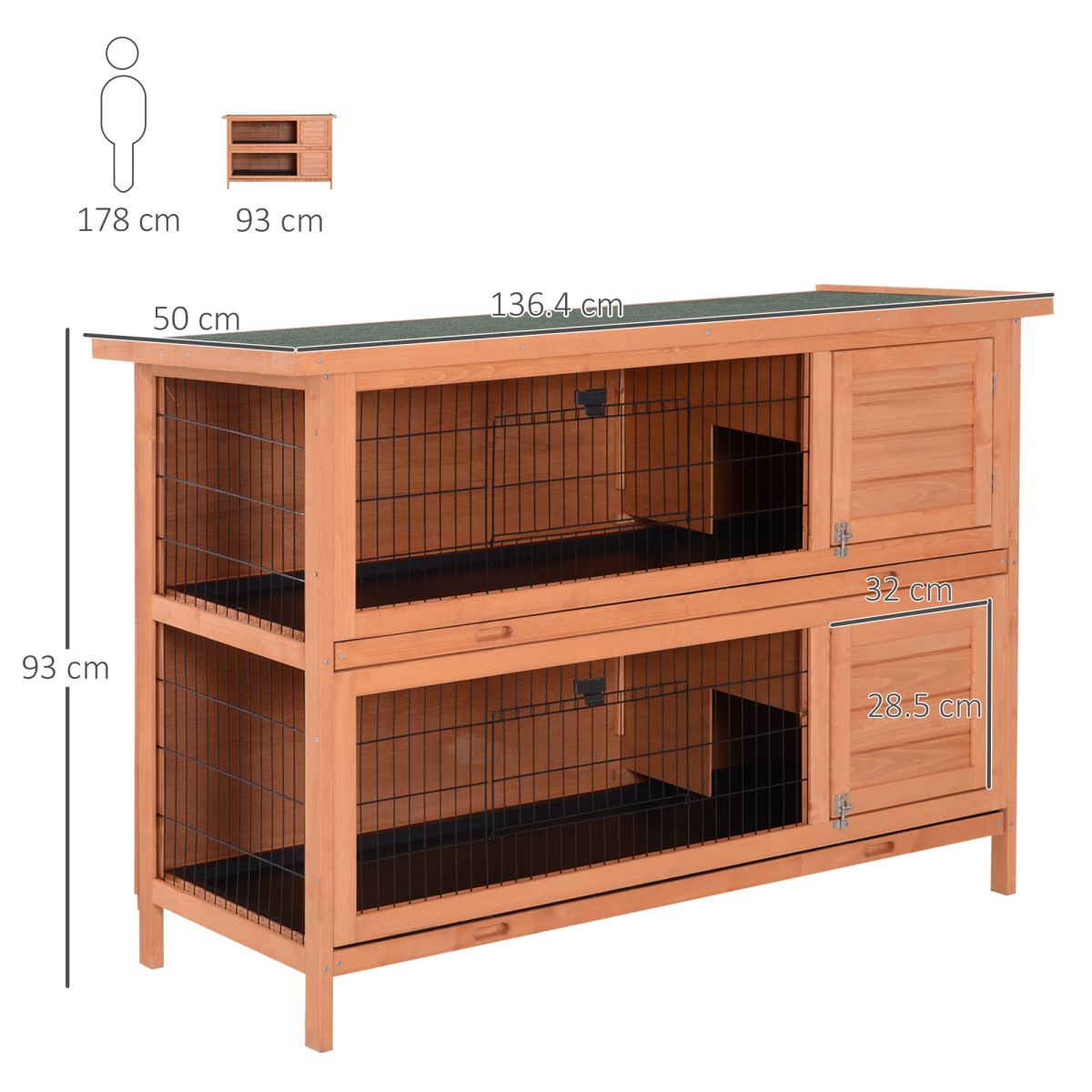 Rabbit Hutch for Two Rabbits Outdoor Guinea Pig Cage w/ Removable Trays, Orange