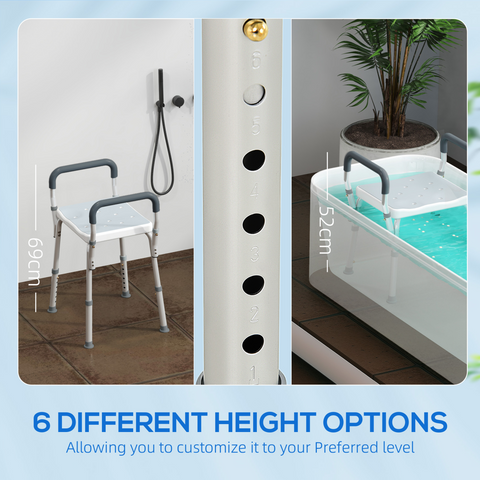 HOMCOM Rust-Free Aluminium Bath Chair with Adjustable Height, Light Blue