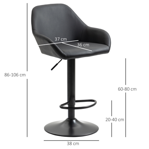 Set of 2, Swivel Barstools with Footrest and Backrest, PU Leather Black