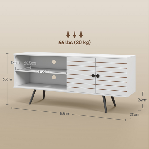 HOMCOM TV Unit for 65" TVs with 2 Open Shelves, Door and 2 Cable Holes, White