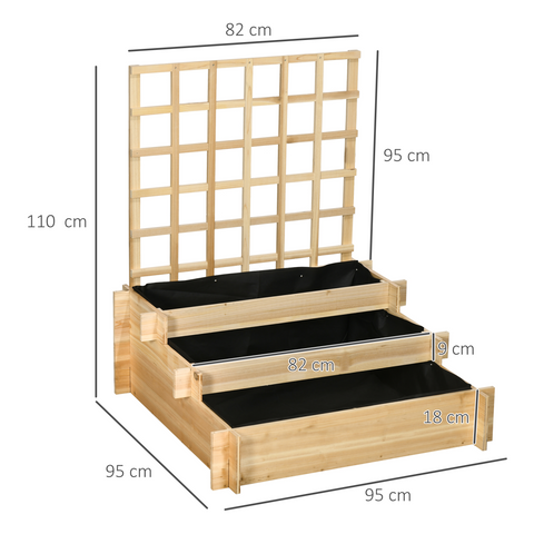 Outsunny 3 Tier Wooden Garden Planters with Trellis for Vine Climbing Plants