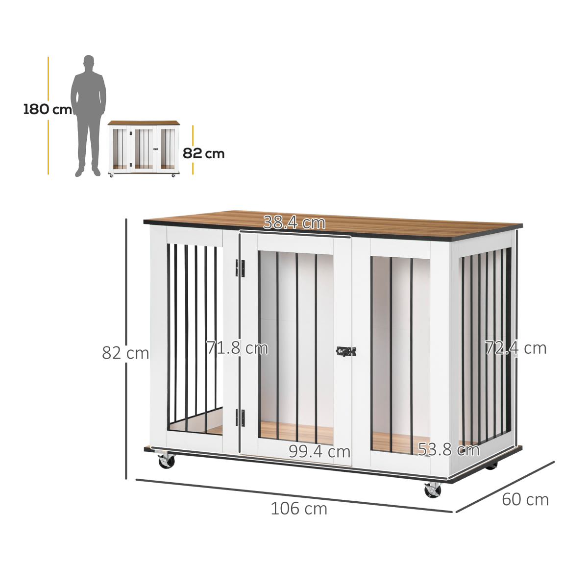 Dog Crate Furniture End Table w/ Lockable Door, for Large Dogs - White Pawhut