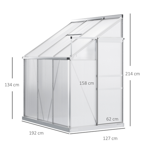 6 x 4ft Polycarbonate Greenhouse Aluminum Roof Vent, Rain Gutter Sliding Door,