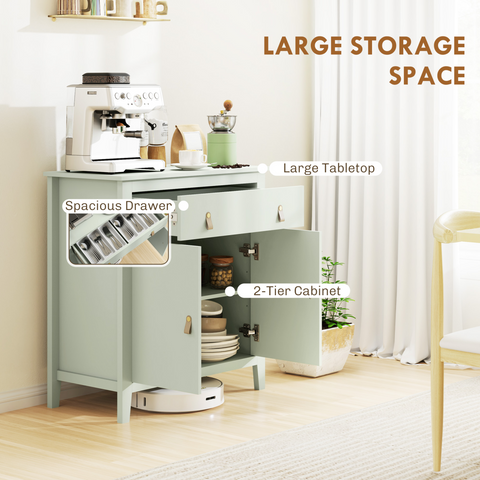 HOMCOM Sideboard with Drawer, Adjustable Shelf for Living Room, Light Green