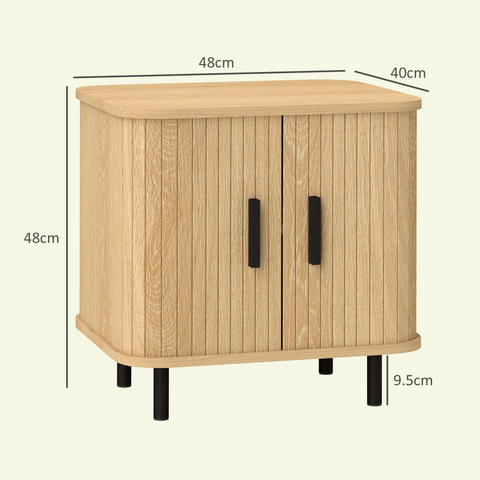HOMCOM Nightstand with Sliding Doors and Metal Legs for Bedroom Oak Tone