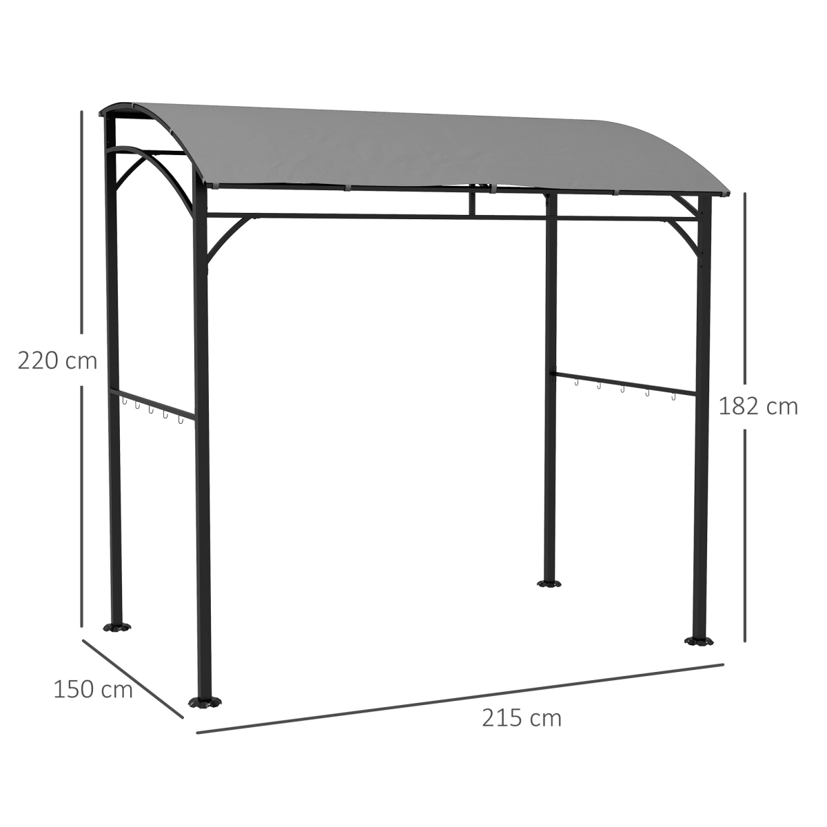 Outsunny 2.2 x 1.5 m BBQ Gazebo Tent Sun Shade with Canopy and 10 Hooks, Grey