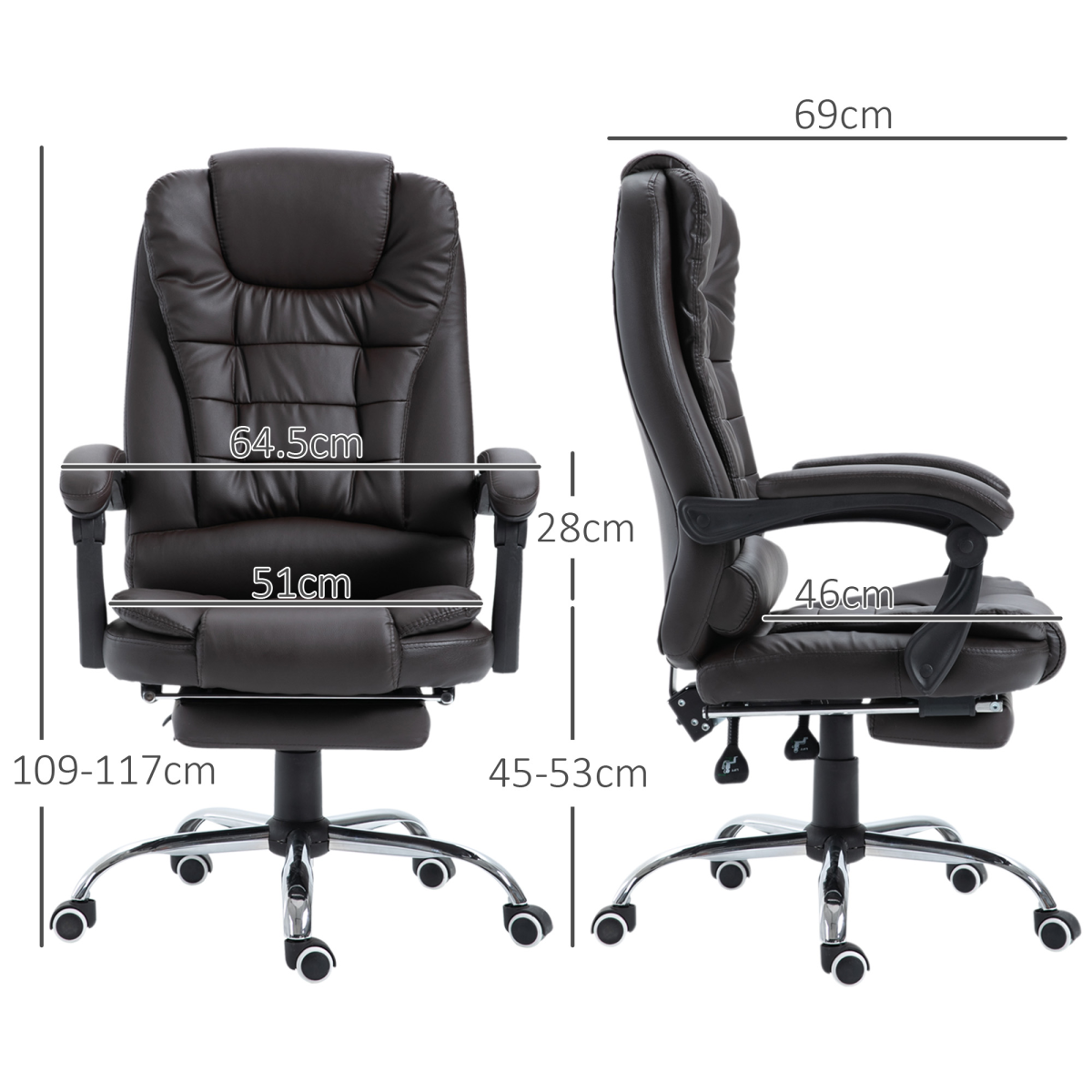 High Back Executive Office Chair Reclining Computer Chair w/ Swivel Wheel Brown