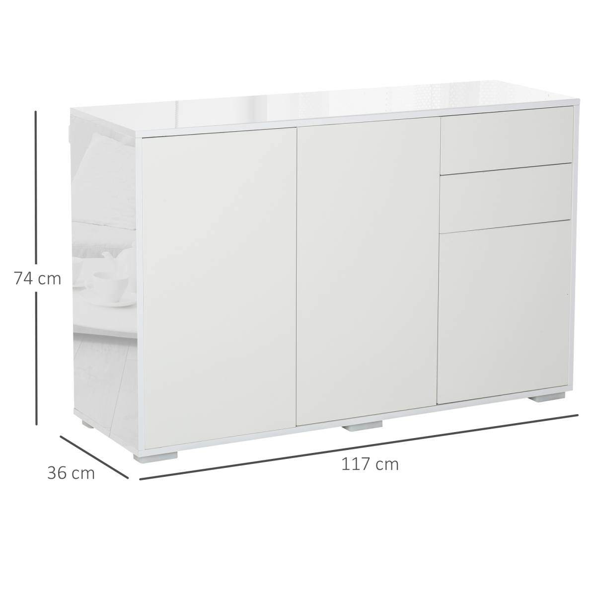 HOMCOM Side Cabinet with 2 Door Cabinet and 2 Drawer for Home Office White