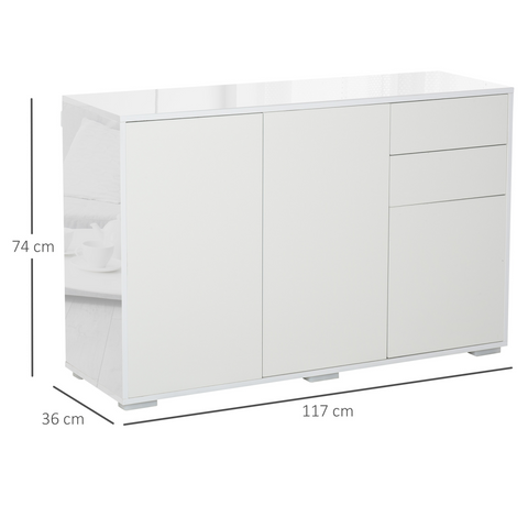 HOMCOM Side Cabinet with 2 Door Cabinet and 2 Drawer for Home Office White