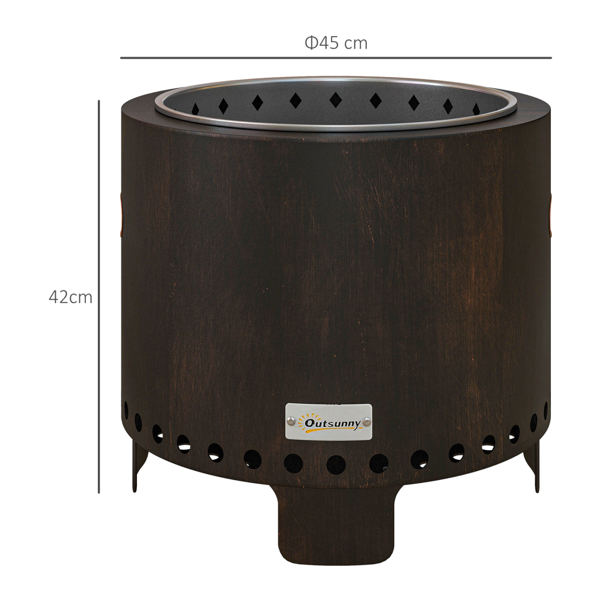 Outsunny 45cm Smokeless Wood Burning Firepit Metal Fire Pit, Black