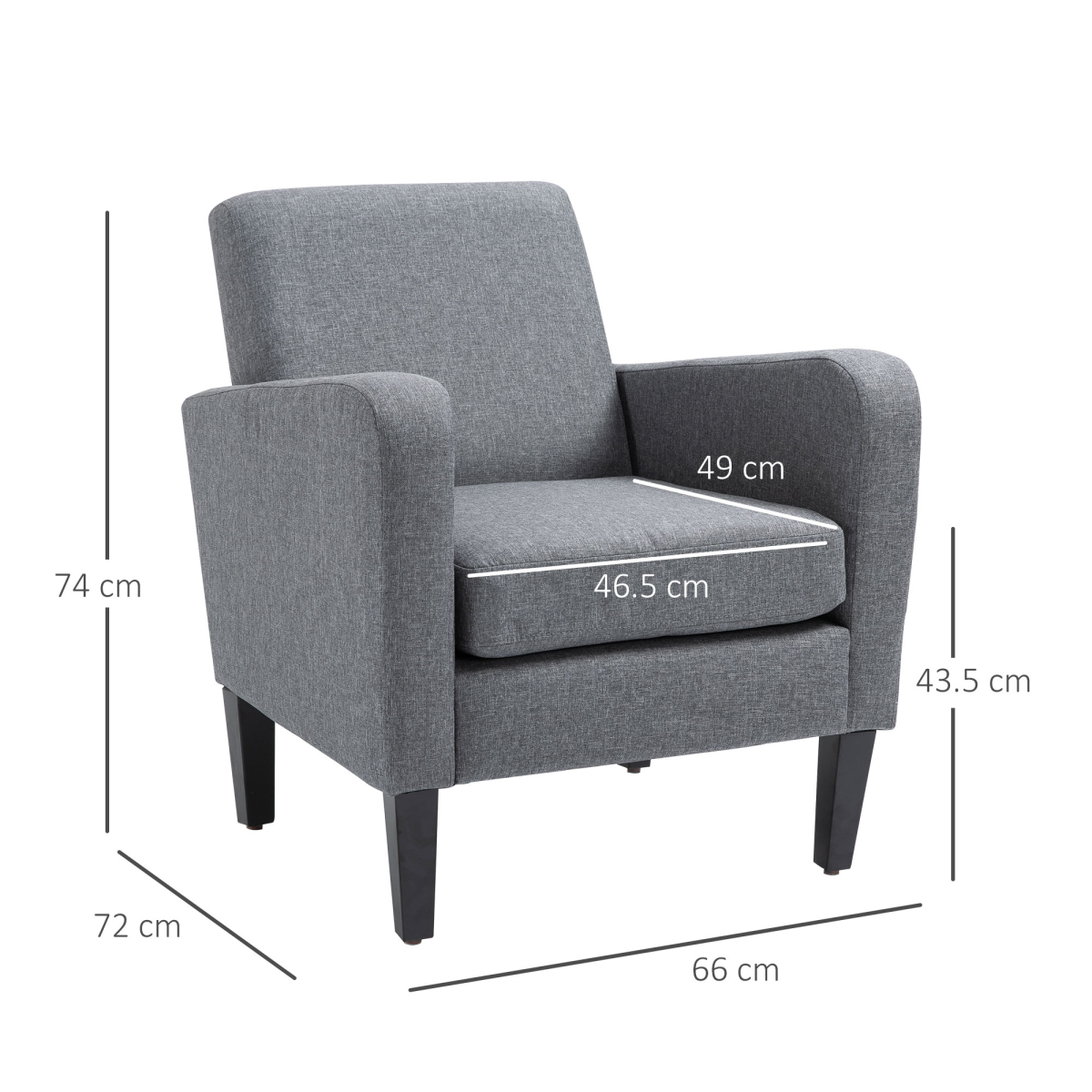 Linen Modern-Curved Armchair Accent Seat w/ Thick Cushion Wood Legs Grey