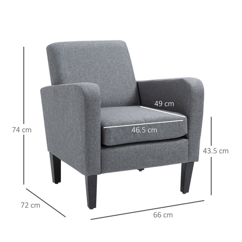 Linen Modern-Curved Armchair Accent Seat w/ Thick Cushion Wood Legs Grey