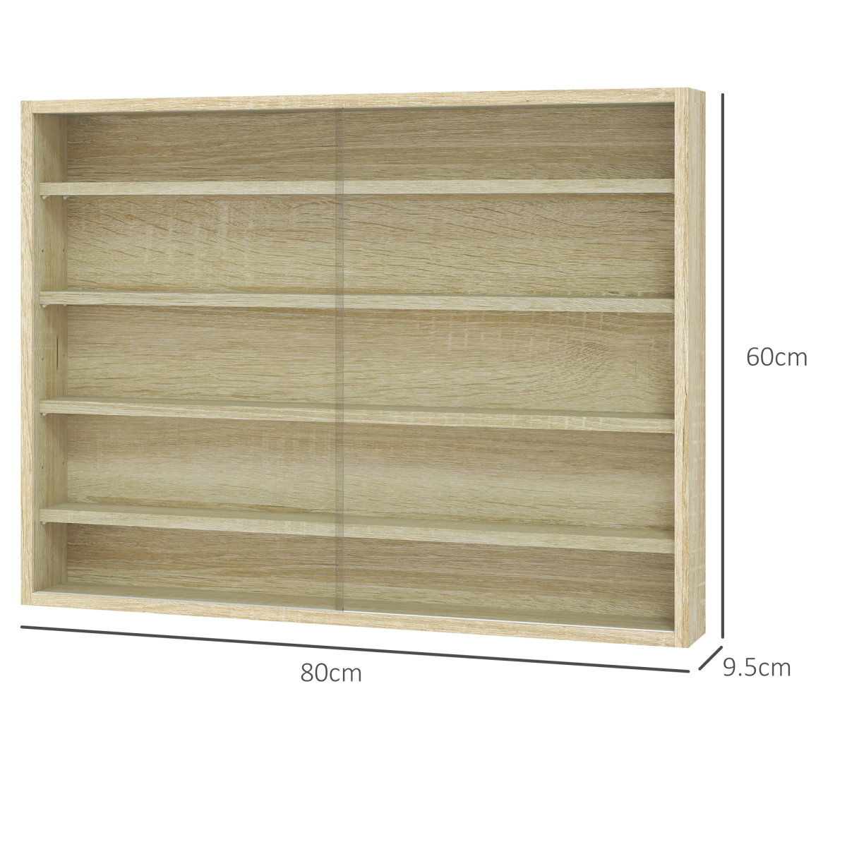 HOMCOM 5-Tier Wall Display Shelf Unit Cabinet w/ Shelves Glass Doors Oak