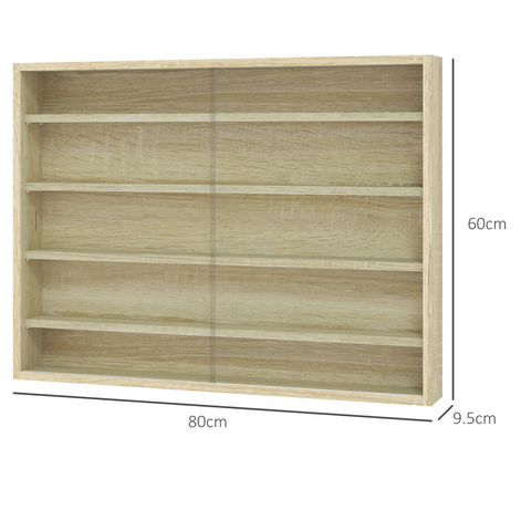 HOMCOM 5-Tier Wall Display Shelf Unit Cabinet w/ Shelves Glass Doors Oak