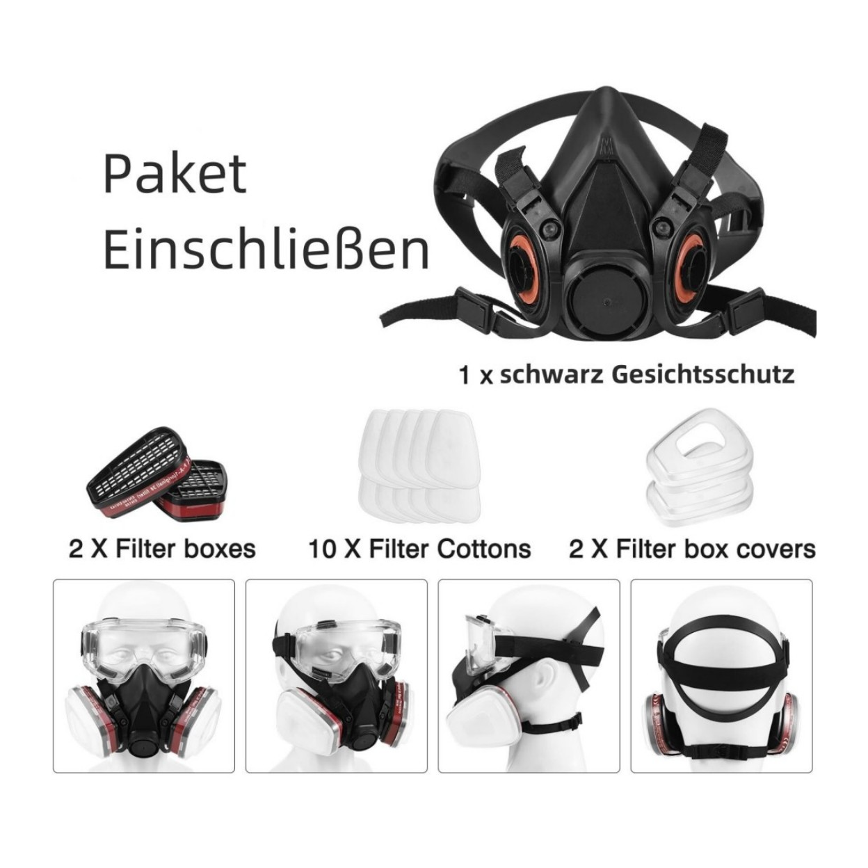 Respiratory half mask, gas mask, dust mask, paint mask with replaceable filter