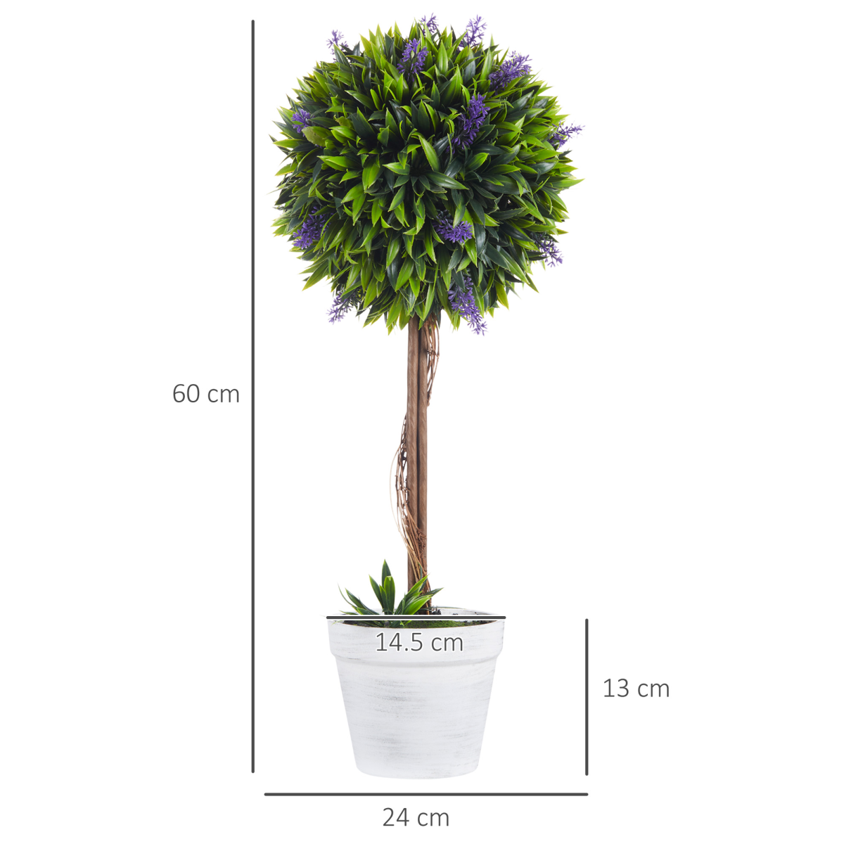 Set of 2 Potted Artificial Plants Ball Tree with Lavender Flowers, 60cm