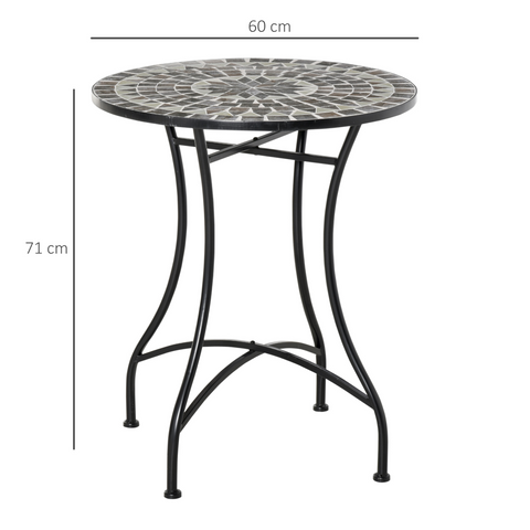 Outsunny Mosaic Side Table Bistro Coffee Table for Garden Patio Balcony Grey