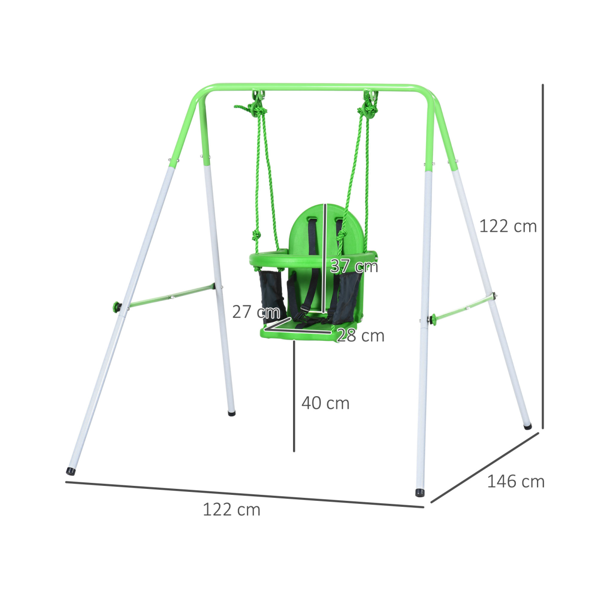 Outsunny Nursery Swing with Safety Seat Belt, Support Back for Indoor Outdoor