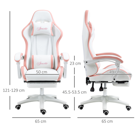 Vinsetto Racing Style Gaming Chair with Reclining Function Footrest, Pink