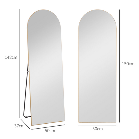 HOMCOM Floor Mirror Wall Mount Leaning Standing Mirror 50 x 150cm Gold Tone