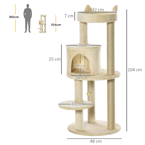3-Tier Deluxe Cat Activity Tree Scratching Posts  Kitten Beige Pawhut