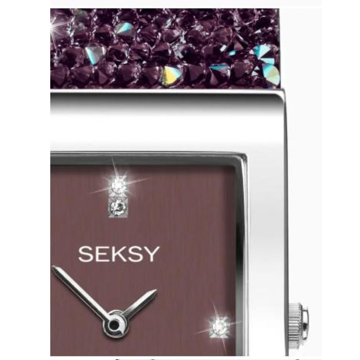 Sekonda Seksy Ladies Bling Rectangular Purple Dial & Purple stone Stainless Steel Bracelet Strap Watch
