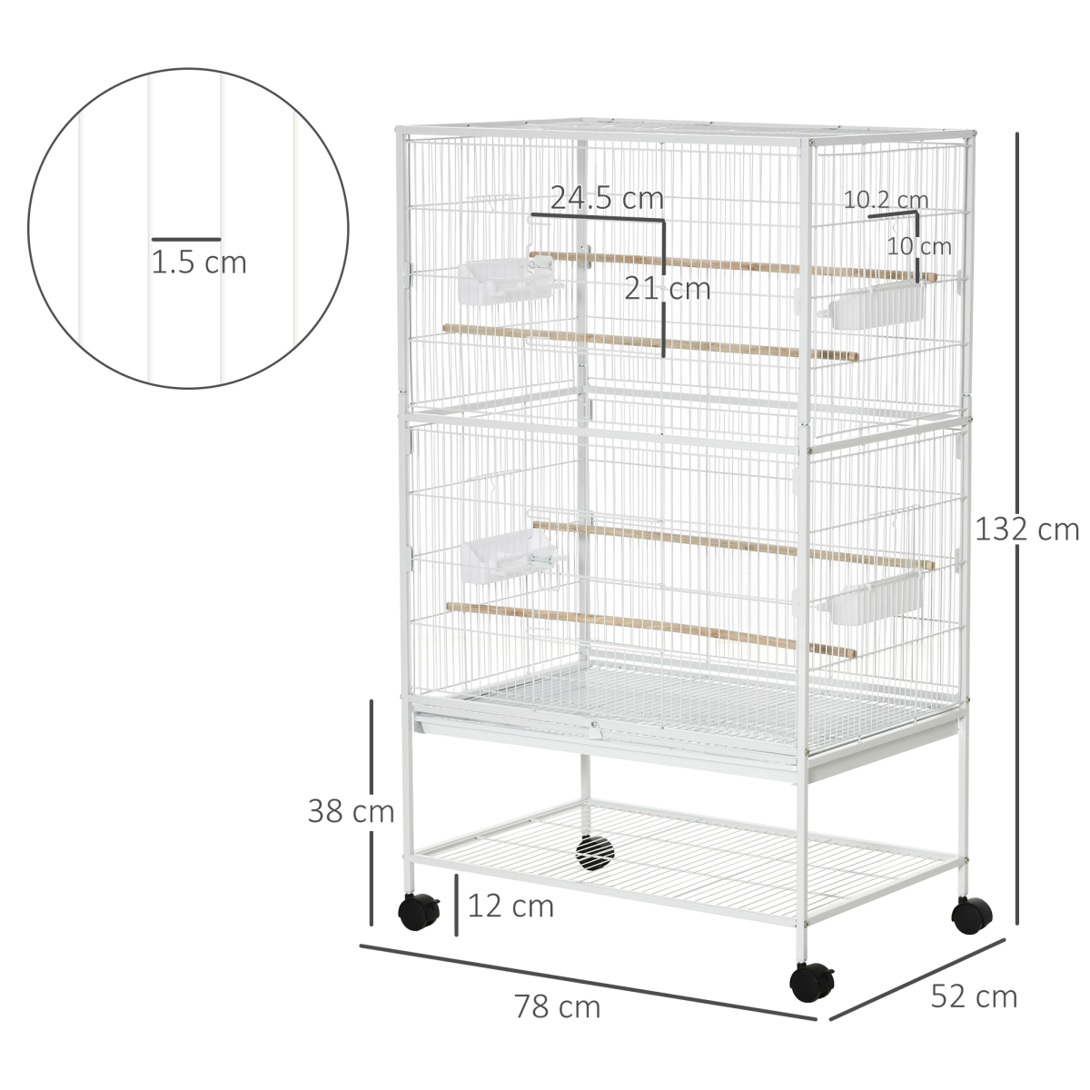 Large Bird Cage Budgie Cage for Finch Canaries Parrot with Stand White