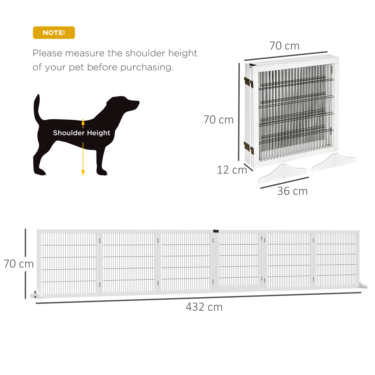 Freestanding Pet Dog Gate 6 Panel Foldable Wooden Playpen 432cm Long Pawhut