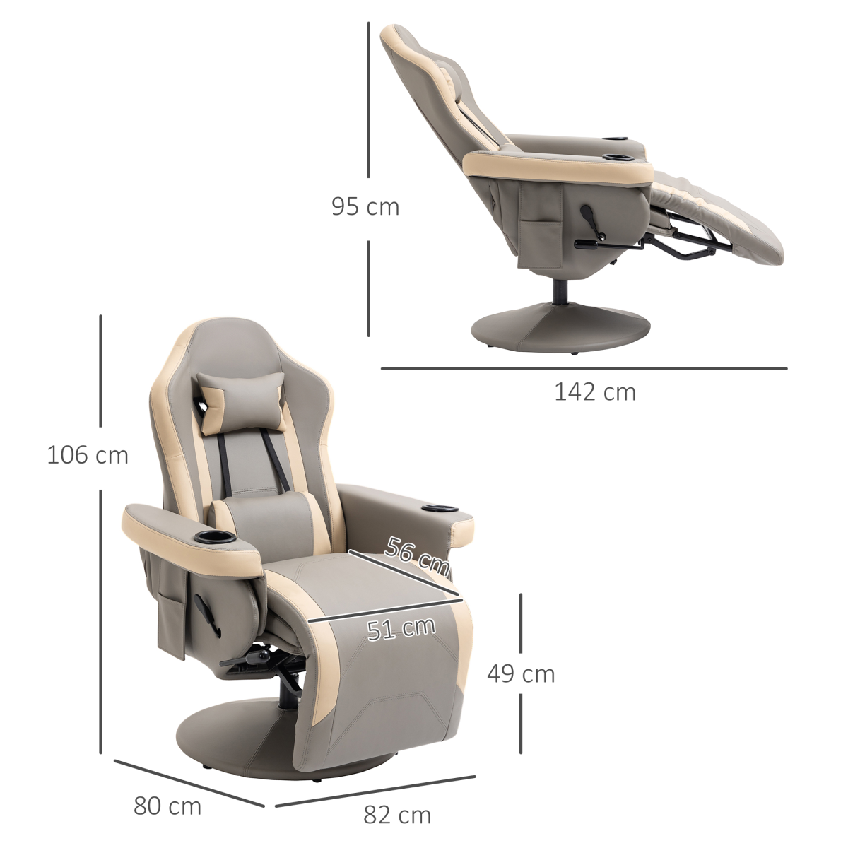 Manual Recliner Armchair PU Sofa Chair w/ Adjustable Leg Rest & 135� Reclining