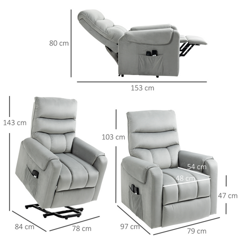 HOMCOM Power Lift Chair, Rise and Recliner Chair with Remote Control, Grey