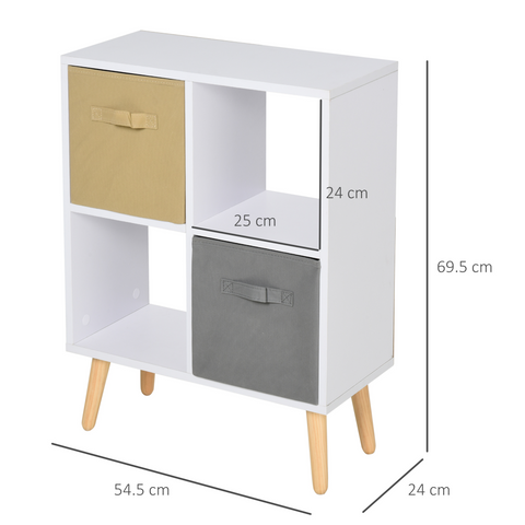70 x 56cm Freestanding 4 Cube Storage Cabinet Unit Bookcase w/ 2 Drawer