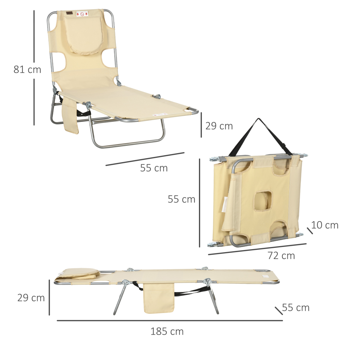 Patio Foldable Sun Lounger 5 Level Adjustable Reclining Chair Beige
