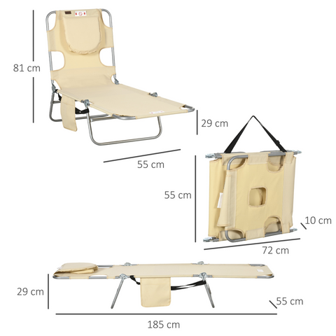 Patio Foldable Sun Lounger 5 Level Adjustable Reclining Chair Beige