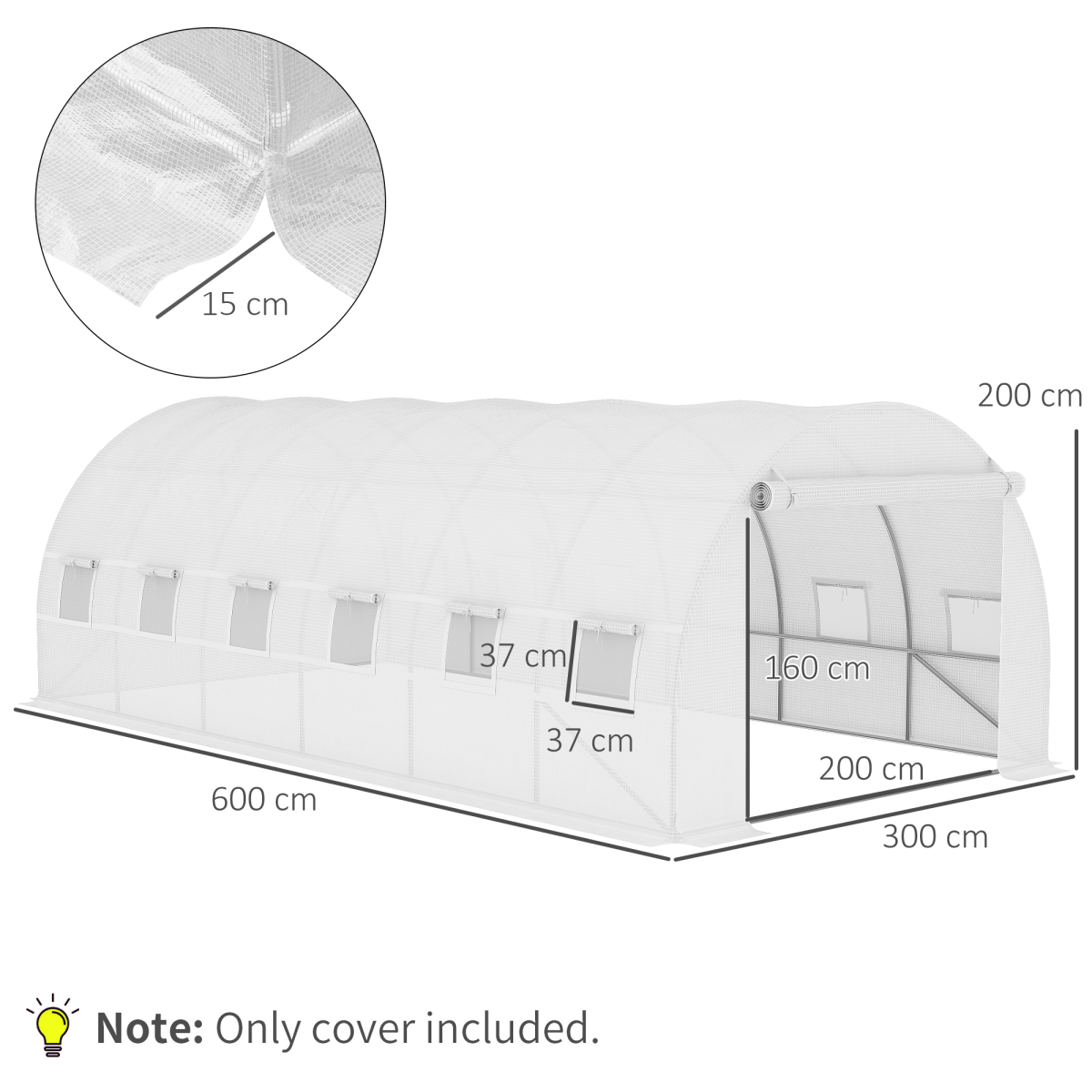 Outsunny 6x3x2m Greenhouse Replacement Cover ONLY for Tunnel Greenhouse White