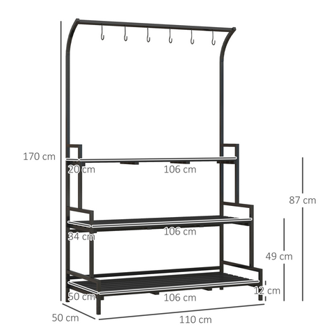 Outsunny 3 Tiered Plant Rack Stand with Hanging Hooks for Indoor Outdoor Use