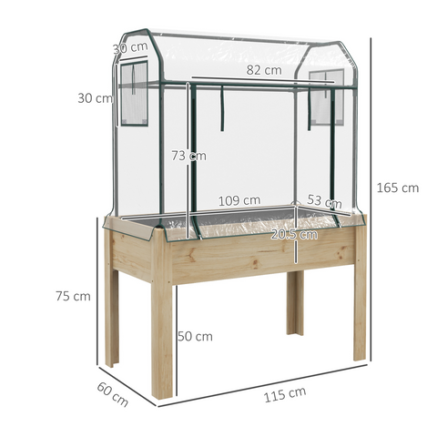 Outsunny Wooden Raised Planter, Garden Bed with Greenhouse Cover and Bed Liner