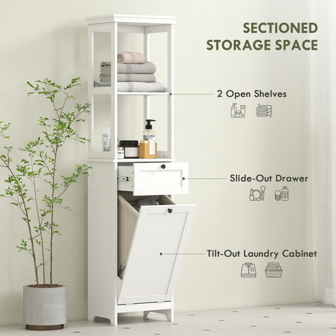 HOMCOM Slim Bathroom Storage Unit with Tilt-Out Laundry Cabinet Drawer White