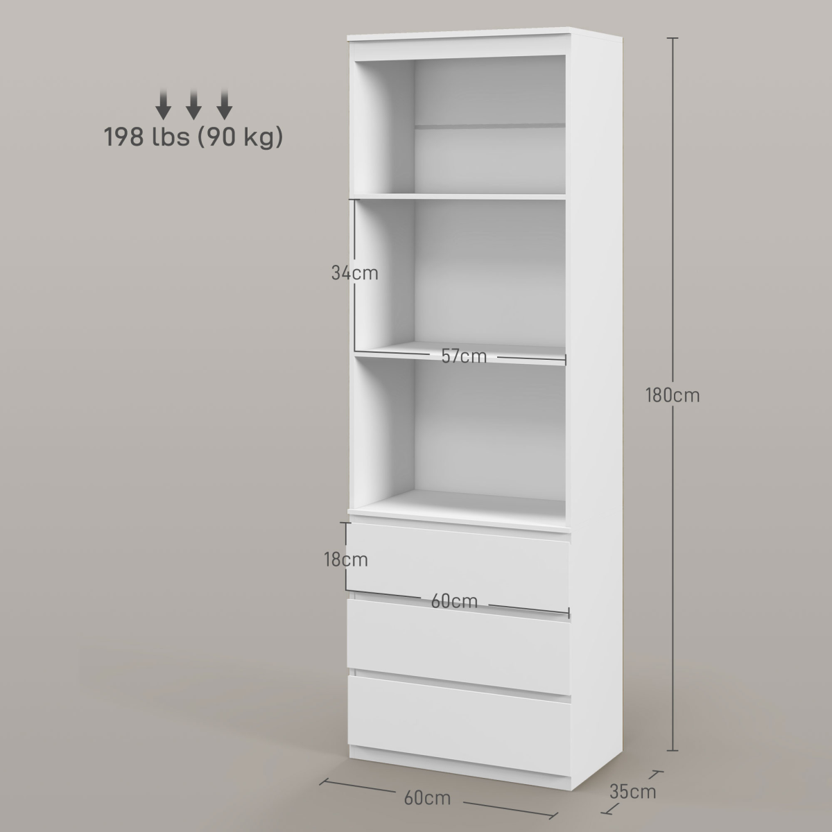 HOMCOM 180cm Tall Bookshelf Free Standing Storage Shelf Unit with Storage White